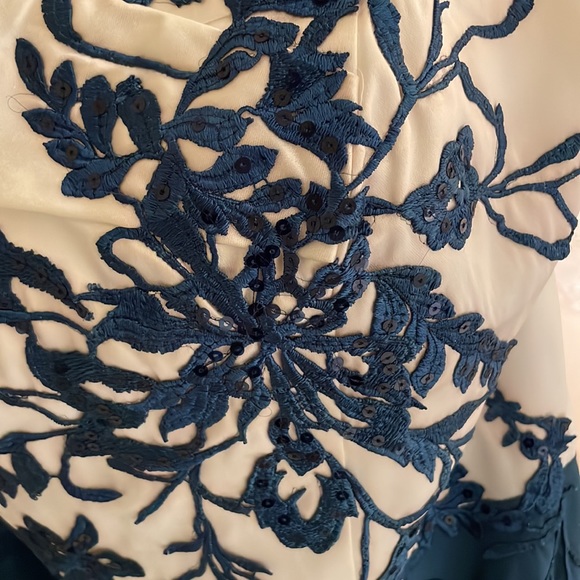 Yea-Length Formal Teal and White Off Shoulder Dress - Picture 3 of 7